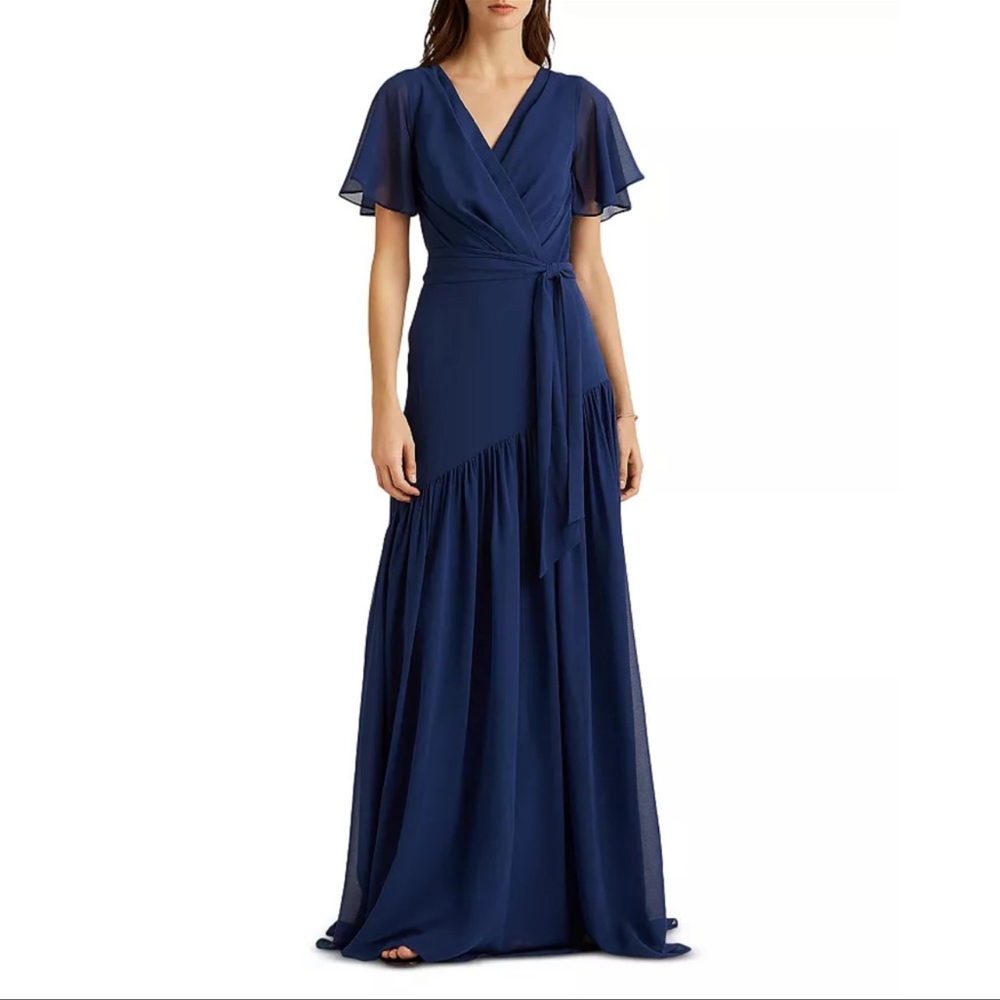 Lauren Ralph Lauren Crinkled Georgette Gown